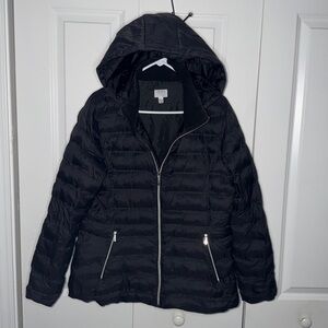 Time and Tru Girls Large 10/12 Packable Puffer Jacket Removable Hood Full Zip